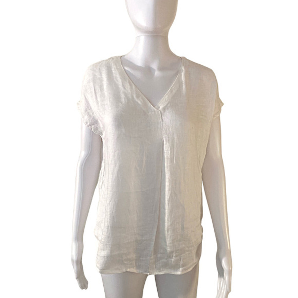 Two by Vince Camuto Relaxed V-Neck Linen Blouse (XS)